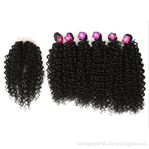16-20 inches 3 bundles kinky curly with closure synthetic hair  weaving extension afro kinky curl hair for women